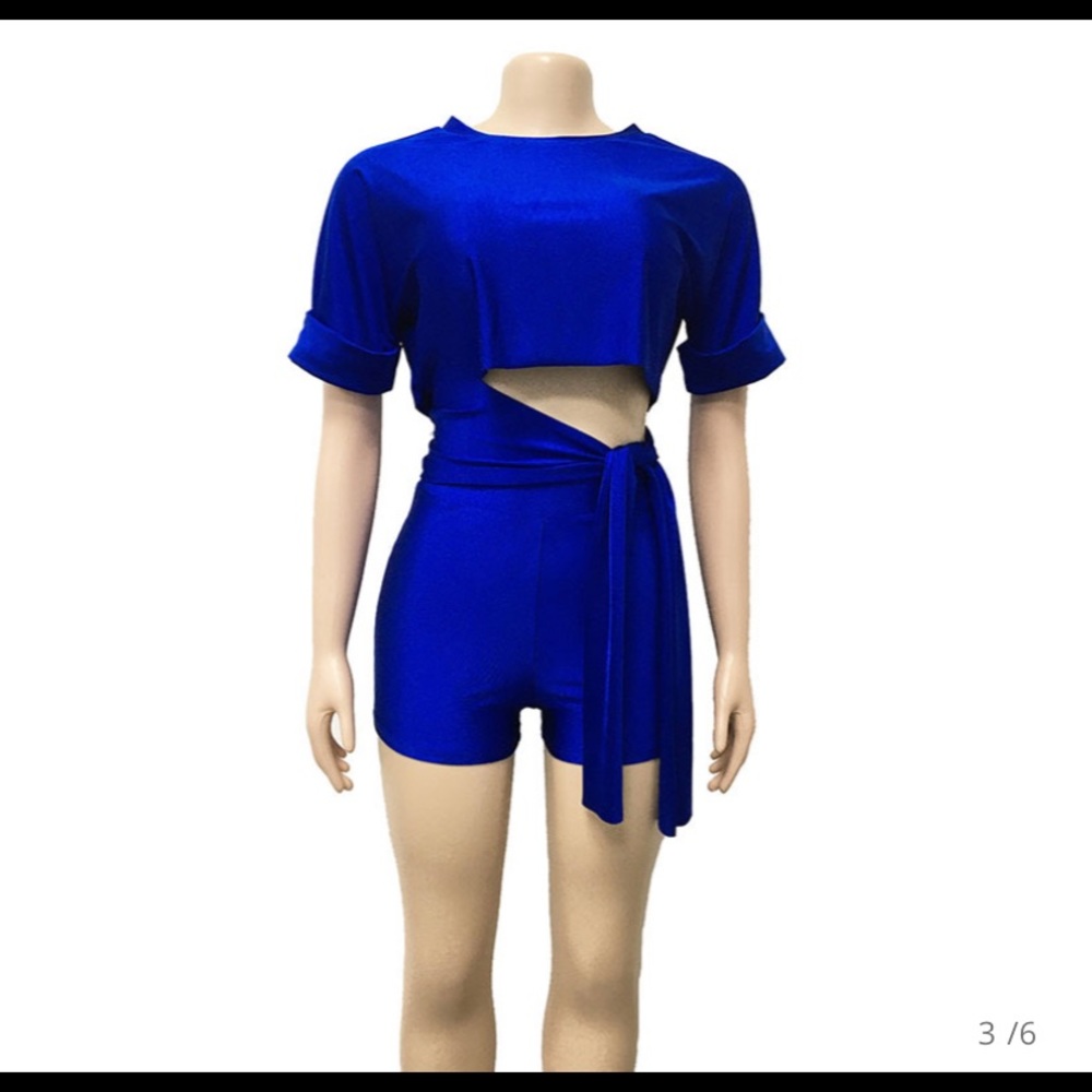 Blue two piece short sleeve top and short set NWOT - Picture 3 of 8